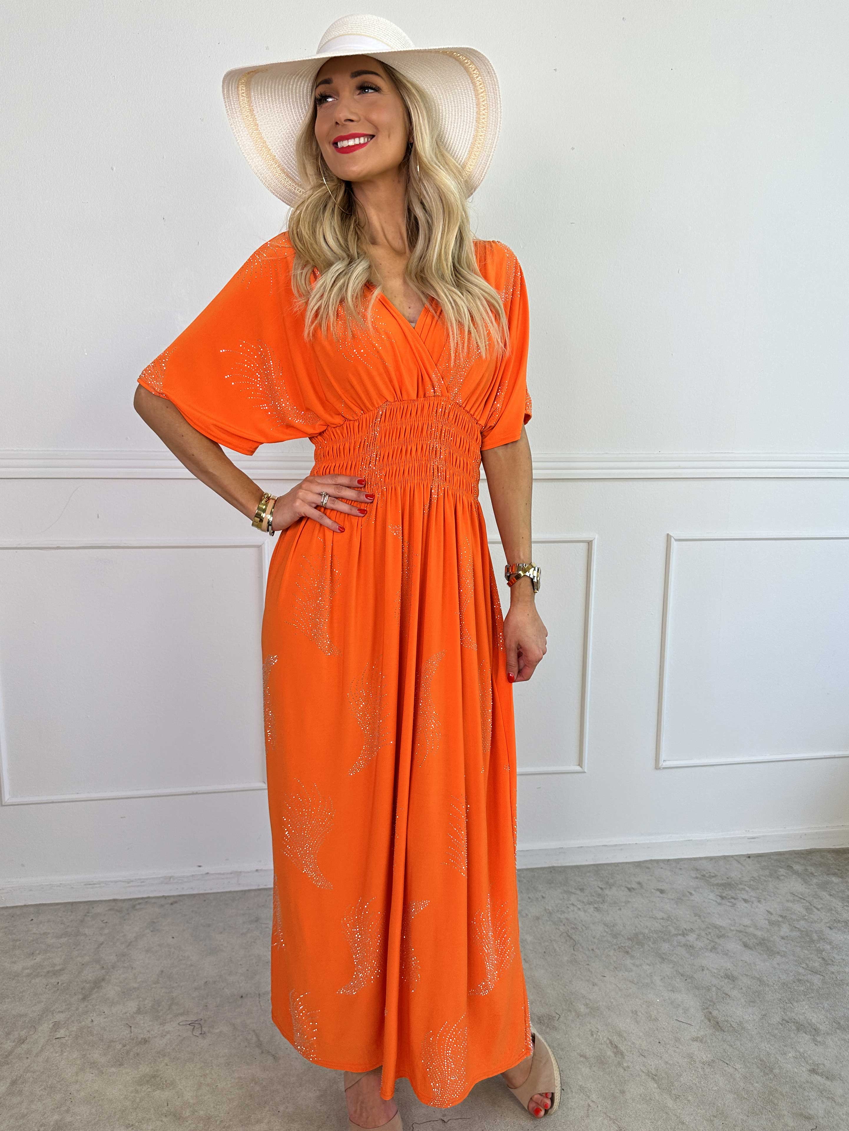 Pams Leaf Crystal - Lang elastisk kjole med mønster af similisten